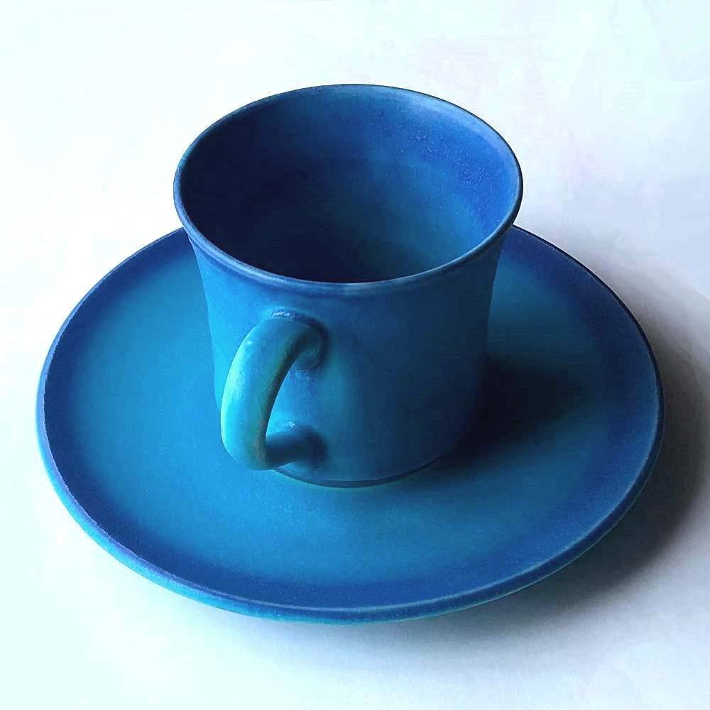 Amazon | 美濃焼 ターコイズブルー カップ＆ソーサー(4客組) | カップ